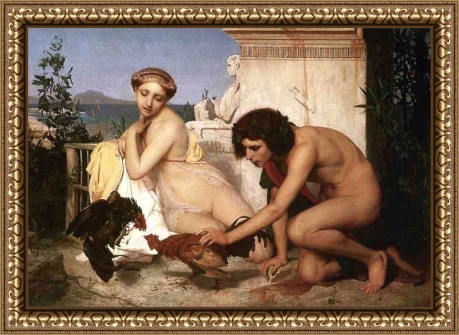 Framed Jean-Leon Gerome young greeks at a cock fight painting