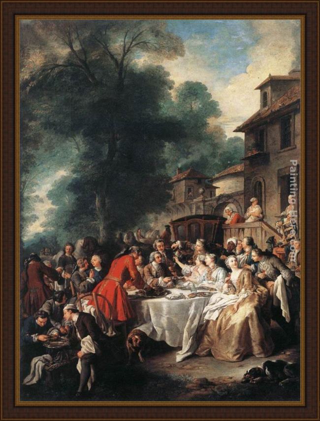 Framed Jean Francois de Troy a hunting meal painting