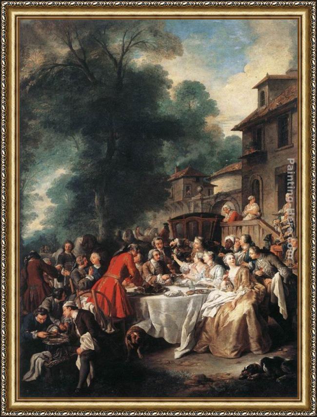 Framed Jean Francois de Troy a hunting meal painting