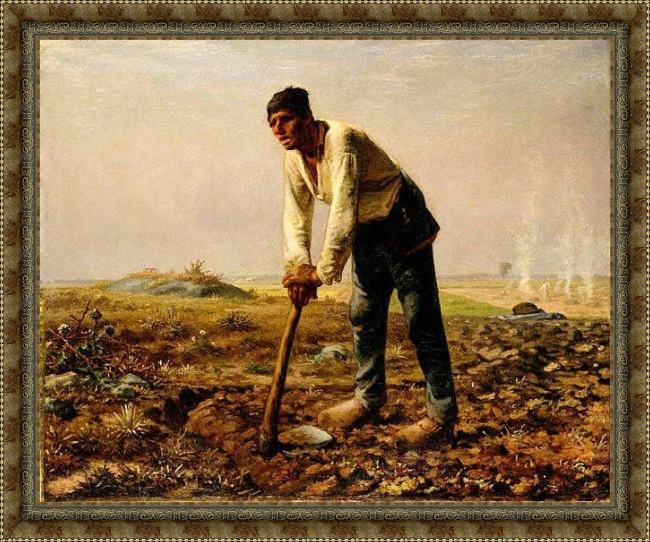 Framed Jean Francois Millet man with a hoe painting