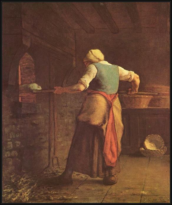 Framed Jean Francois Millet woman baking bread painting