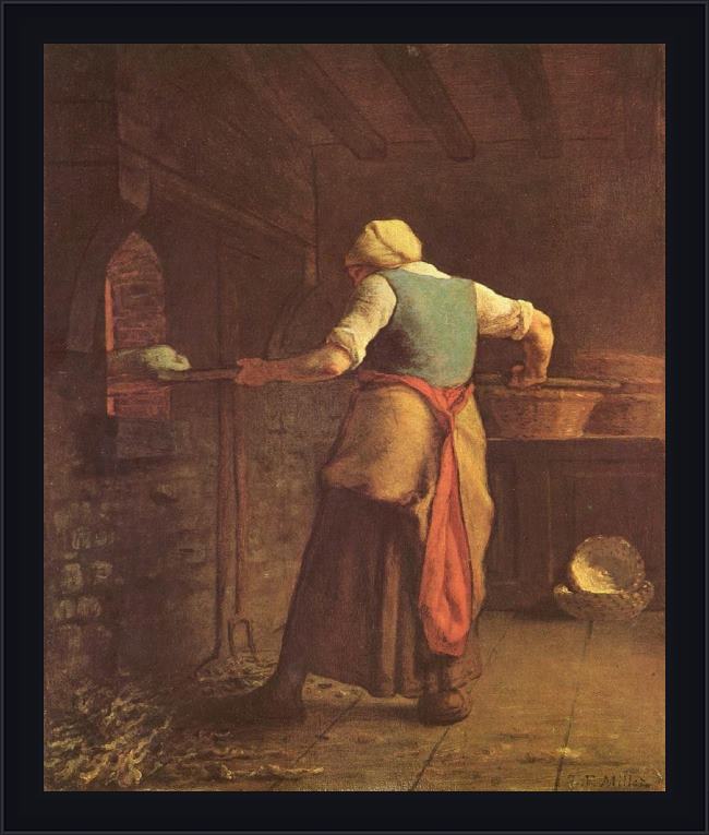 Framed Jean Francois Millet woman baking bread painting