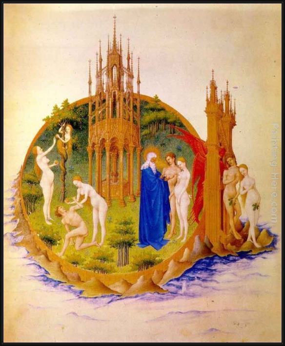 Framed Jean Limbourg the fall and the expulsion from paradise painting