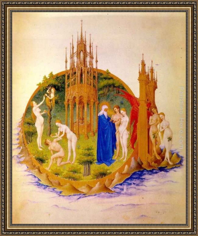 Framed Jean Limbourg the fall and the expulsion from paradise painting