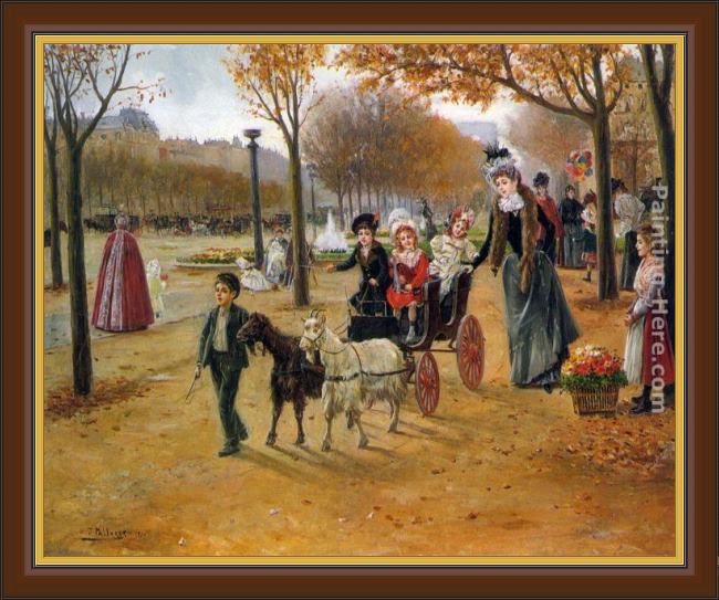 Framed Joaquin Pallares Y Allustante la promenade au champs elysees painting