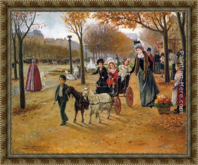 Framed Joaquin Pallares Y Allustante la promenade au champs elysees painting