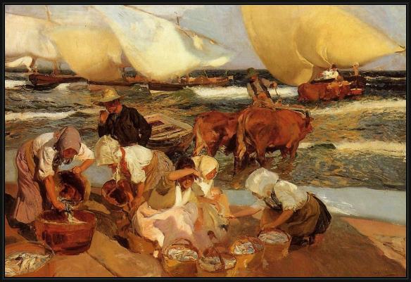 Framed Joaquin Sorolla y Bastida beach at valencia painting