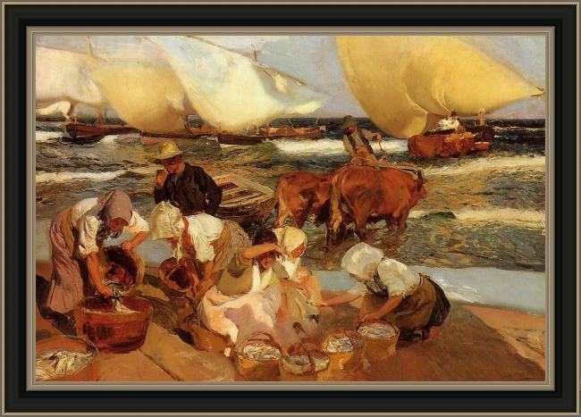 Framed Joaquin Sorolla y Bastida beach at valencia painting