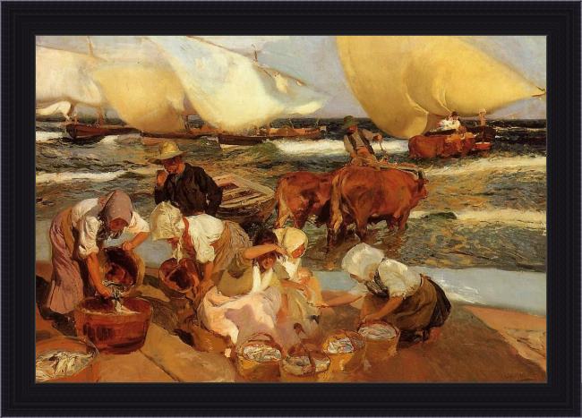 Framed Joaquin Sorolla y Bastida beach at valencia painting