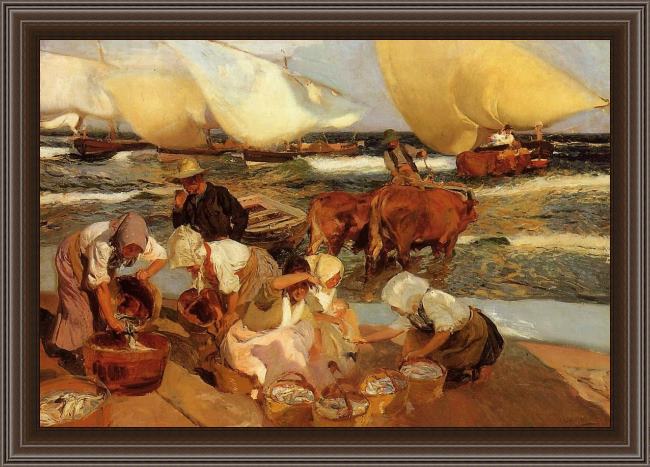 Framed Joaquin Sorolla y Bastida beach at valencia painting