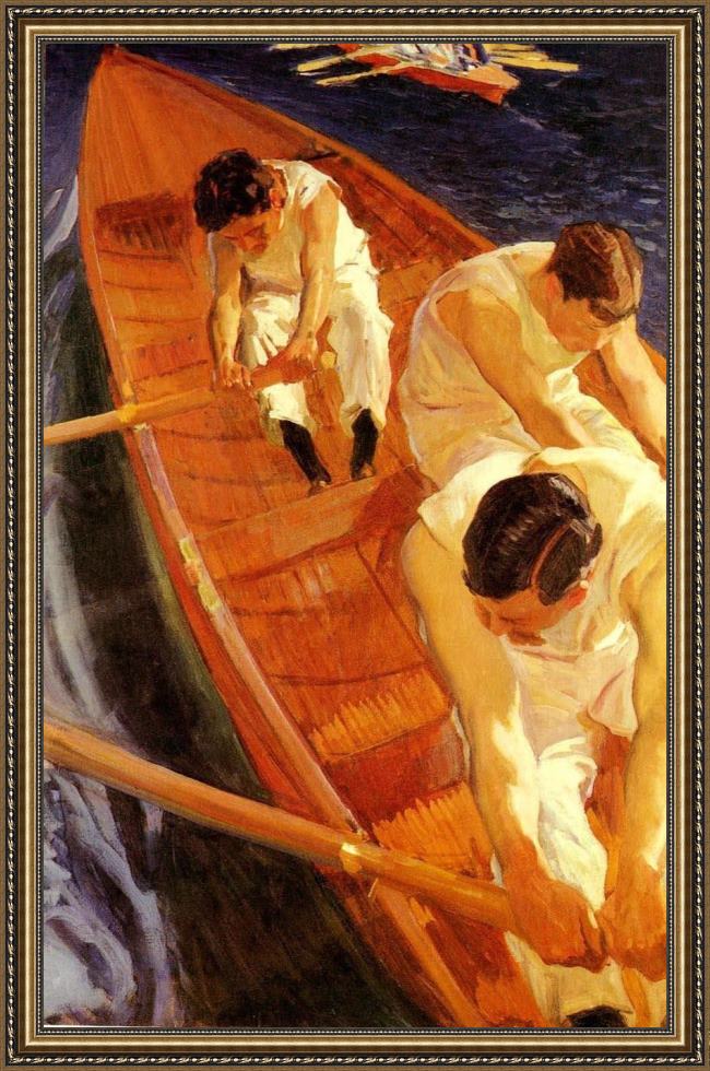 Framed Joaquin Sorolla y Bastida in the rowing boat zarauz painting