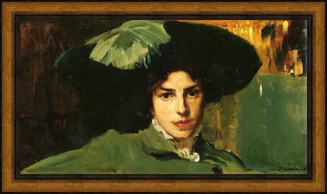 Framed Joaquin Sorolla y Bastida maria with hat painting