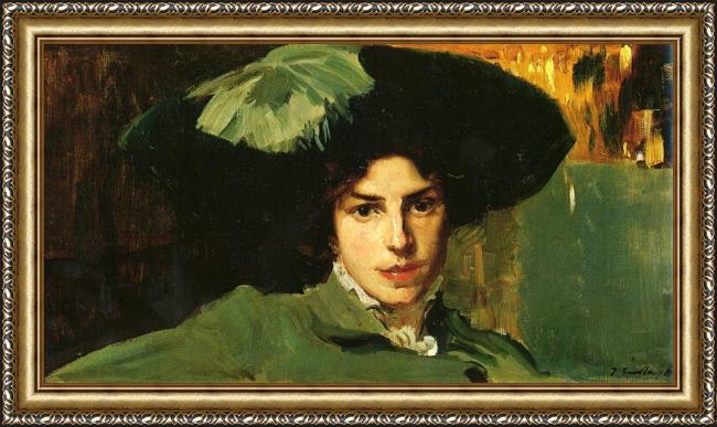 Framed Joaquin Sorolla y Bastida maria with hat painting