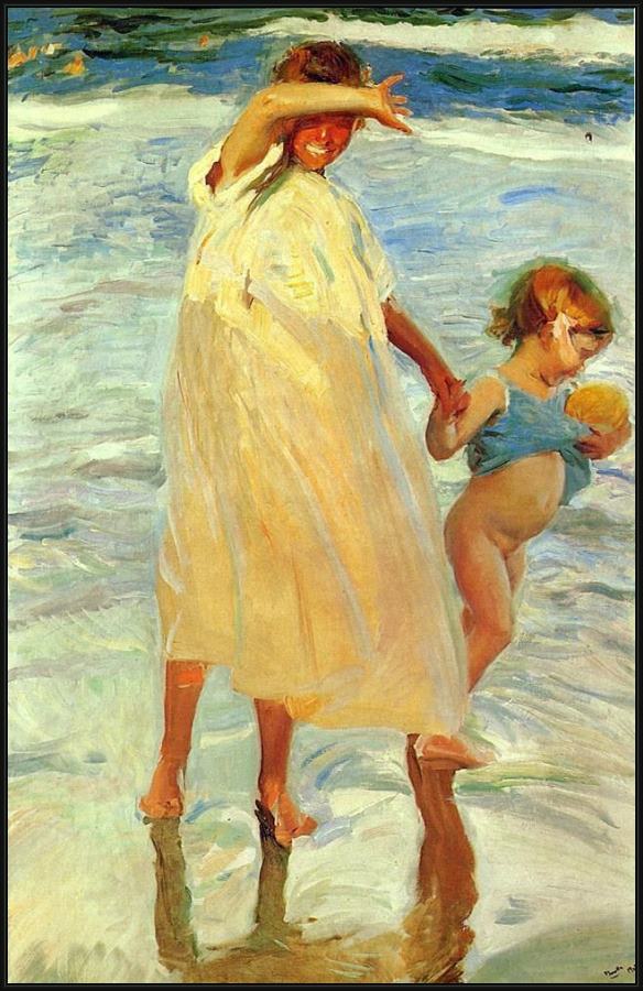 Framed Joaquin Sorolla y Bastida the two sisters painting