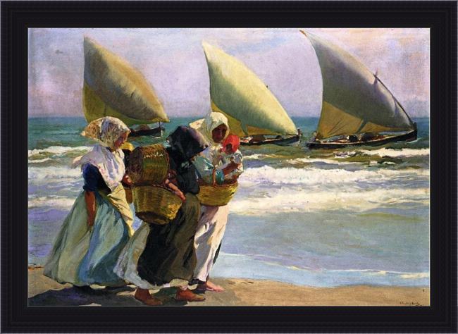 Framed Joaquin Sorolla y Bastida three sails painting