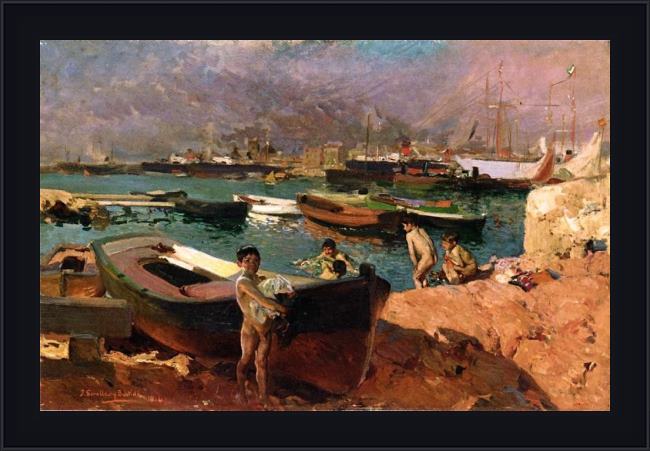 Framed Joaquin Sorolla y Bastida valencia's port painting