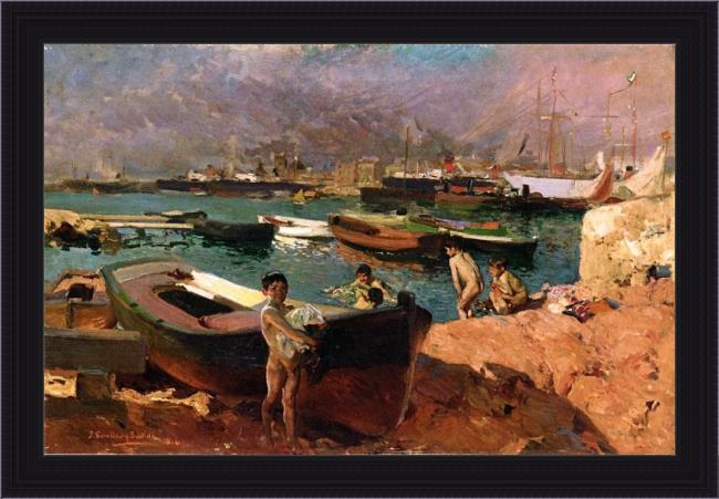 Framed Joaquin Sorolla y Bastida valencia's port painting