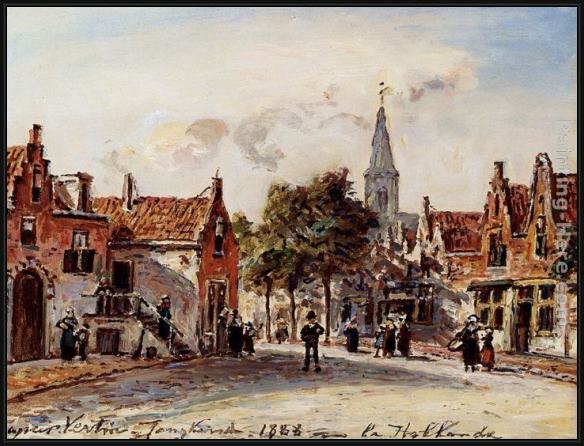 Framed Johan Barthold Jongkind 'rue de village, hollande' painting