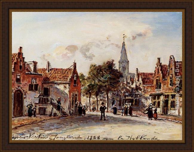 Framed Johan Barthold Jongkind 'rue de village, hollande' painting