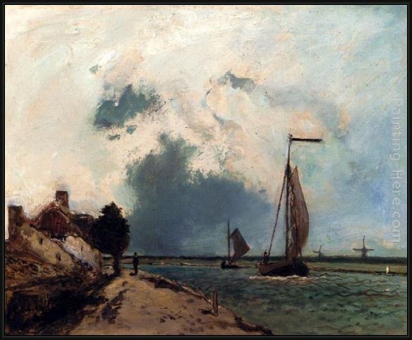 Framed Johan Barthold Jongkind l'arrivee au port painting