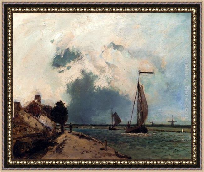 Framed Johan Barthold Jongkind l'arrivee au port painting