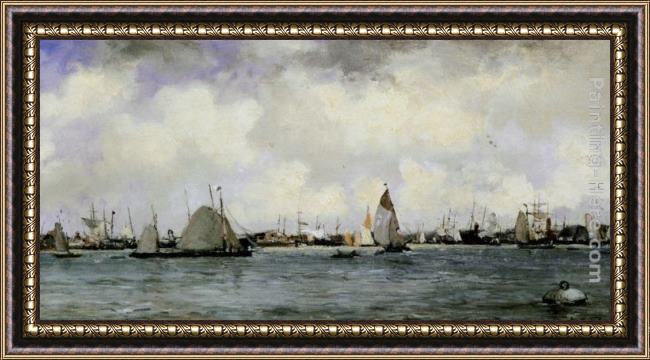 Framed Johan Hendrik Van Mastenbroek rotterdamn harbour painting