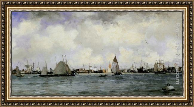 Framed Johan Hendrik Van Mastenbroek rotterdamn harbour painting