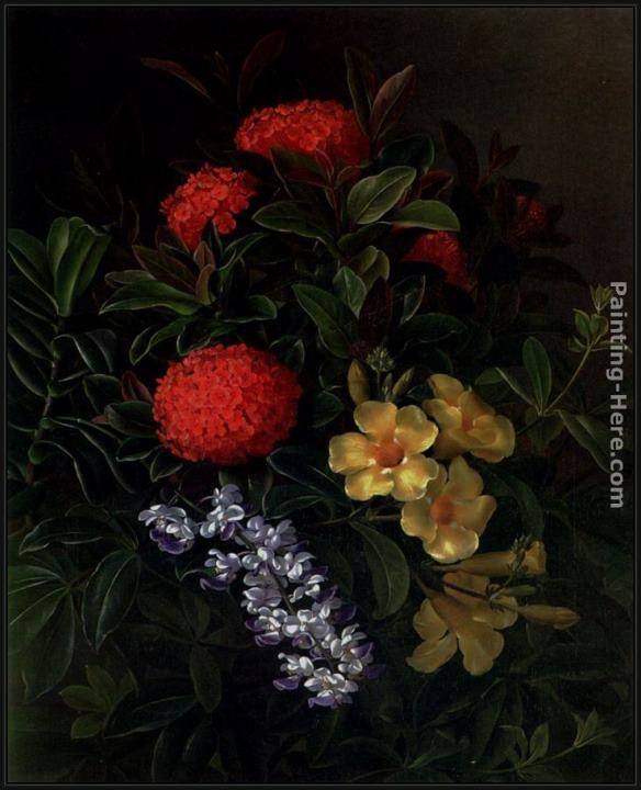 Framed Johan Laurentz Jensen allemanda, ixora and orchids painting