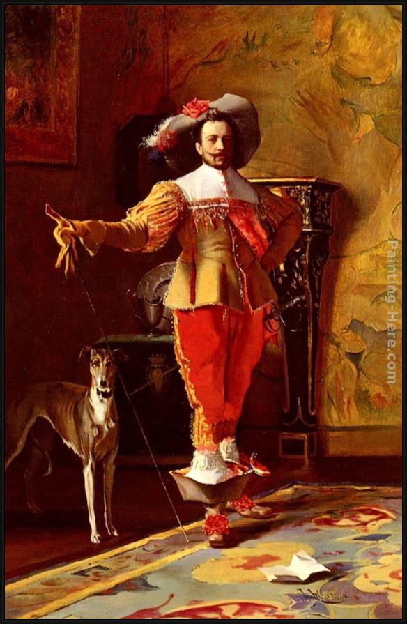 Framed Johann Hamza a cabalier and his hound painting