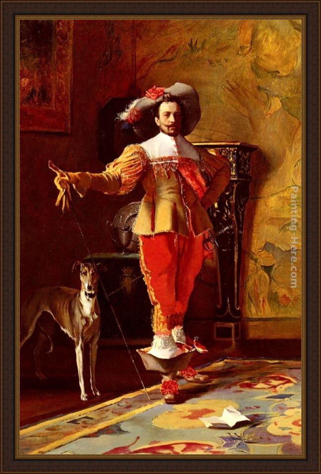 Framed Johann Hamza a cabalier and his hound painting