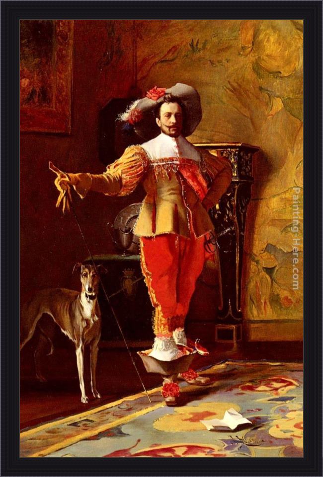 Framed Johann Hamza a cabalier and his hound painting