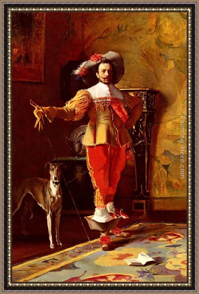 Framed Johann Hamza a cabalier and his hound painting