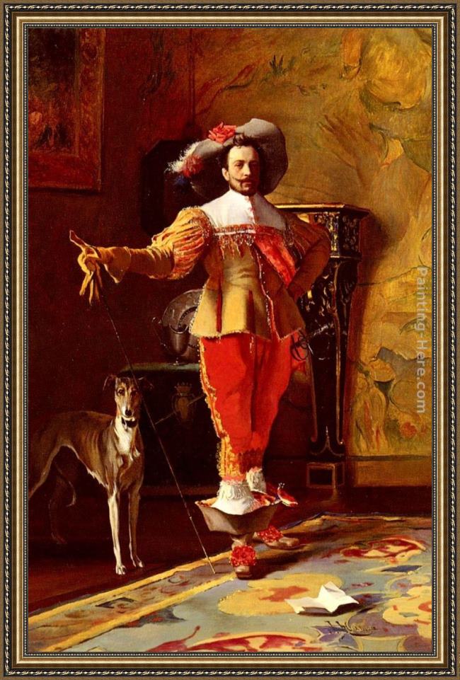 Framed Johann Hamza a cabalier and his hound painting