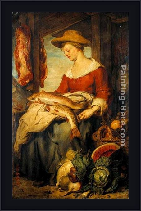 Framed Johann von Strasioipka Canon junge frau mit strohhut als verkäuferin auf dem markt painting