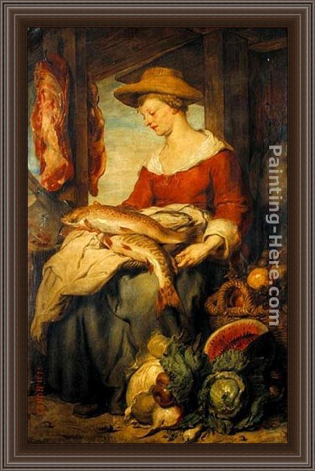 Framed Johann von Strasioipka Canon junge frau mit strohhut als verkäuferin auf dem markt painting