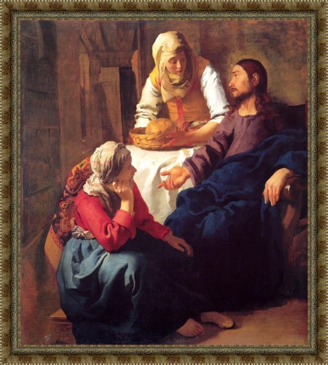 Framed Johannes Vermeer christ in the house of mary and martha painting