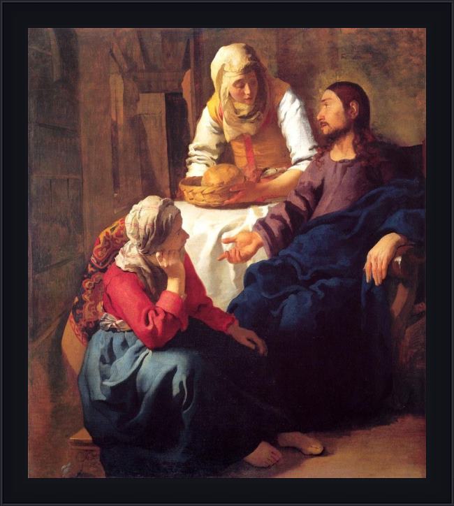 Framed Johannes Vermeer christ in the house of mary and martha painting