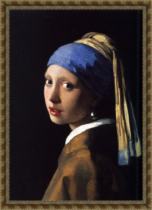 Framed Johannes Vermeer girl with the pearl earring painting