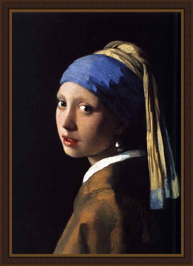 Framed Johannes Vermeer girl with the pearl earring painting