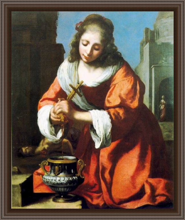 Framed Johannes Vermeer saint praxidis painting