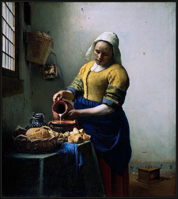 Framed Johannes Vermeer the kitchen maid painting