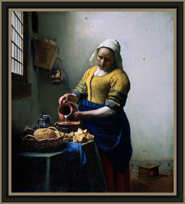Framed Johannes Vermeer the kitchen maid painting