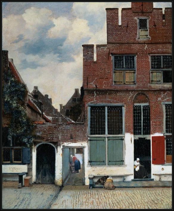 Framed Johannes Vermeer the little street painting