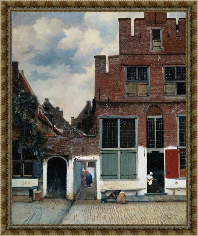 Framed Johannes Vermeer the little street painting