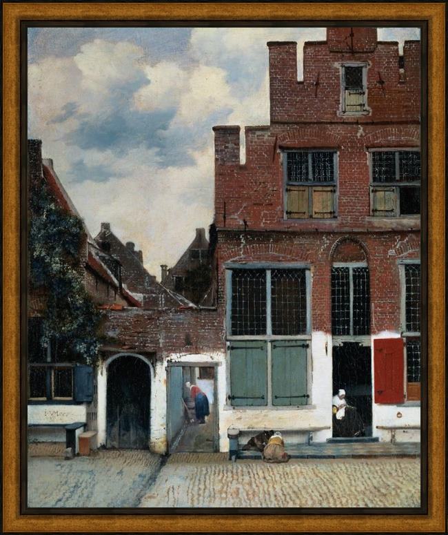 Framed Johannes Vermeer the little street painting