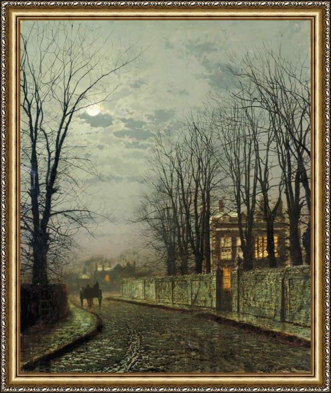 Framed John Atkinson Grimshaw a wintry moon painting