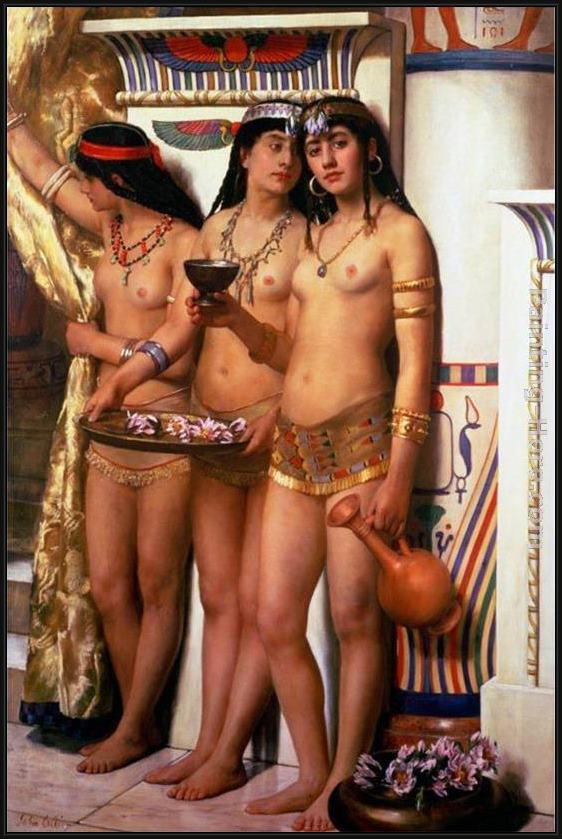 Framed John Collier pharaoh's handmaidens painting