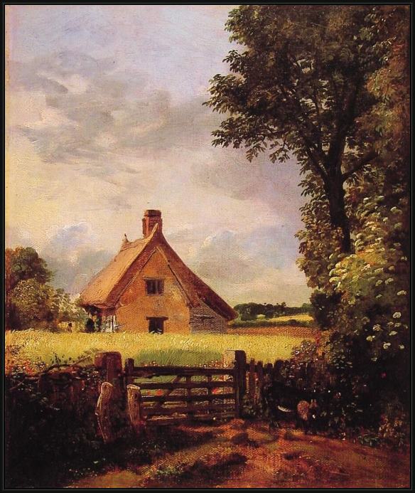 Framed John Constable a cottage in a cornfield painting