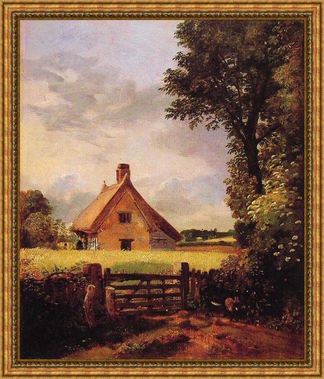 Framed John Constable a cottage in a cornfield painting