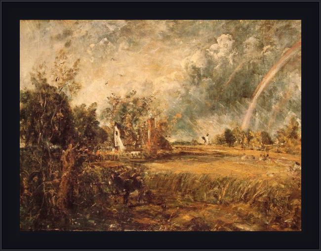 Framed John Constable cottage,rainbow,mill painting